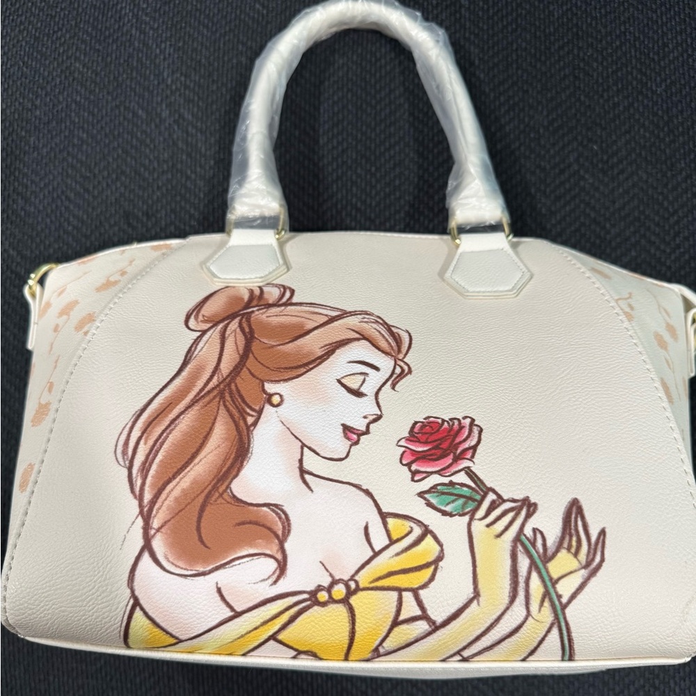 Loungefly Cream Satchel with Belle and Rose Design